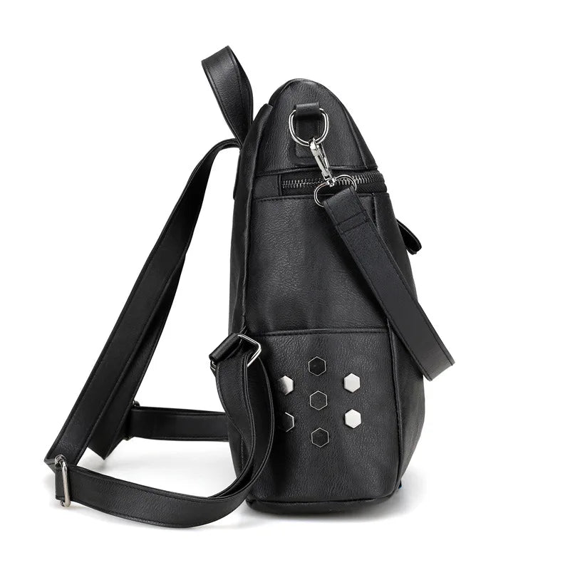 Vintage Leather School Backpack for Girls Large Shoulder Bags