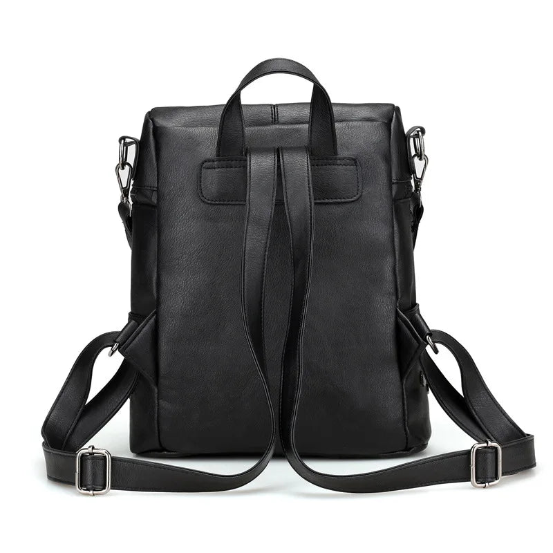 Vintage Leather School Backpack for Girls Large Shoulder Bags