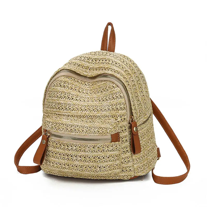 Straw Rattan Woven Travel Backpack for Women Girls