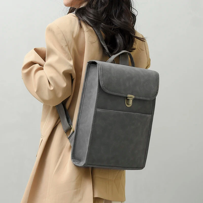 Vintage Leather Backpack for Girls Large Capacity Schoolbag Shoulder Bag