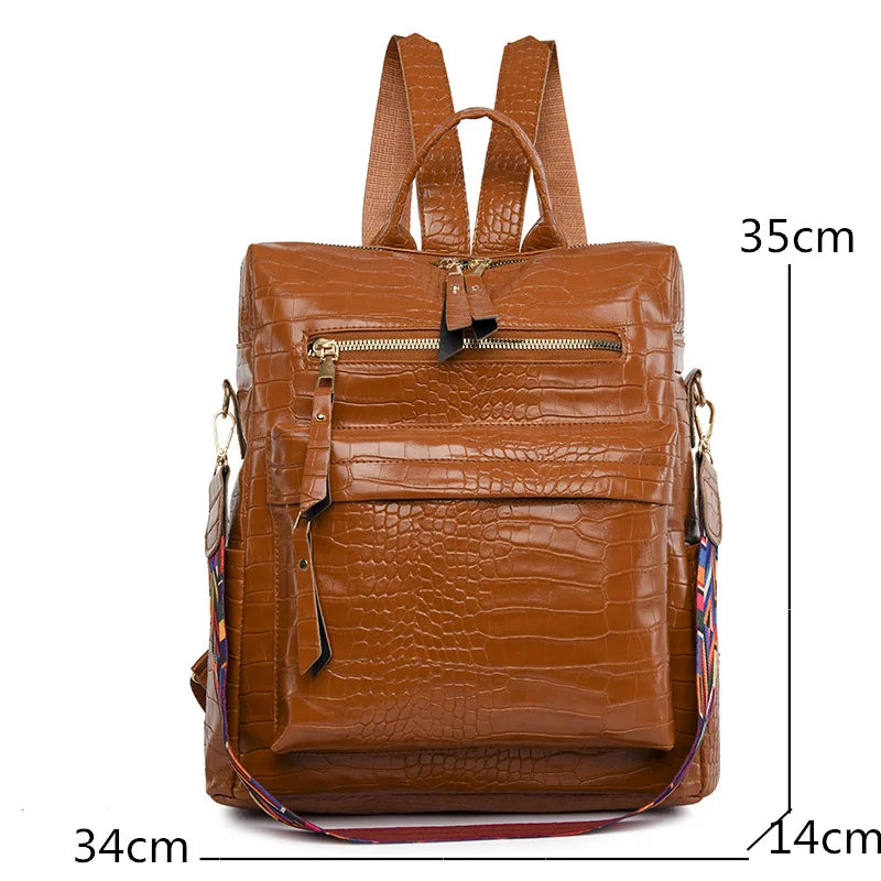 Stone Pattern Leather Women Backpack School Bags for Girls