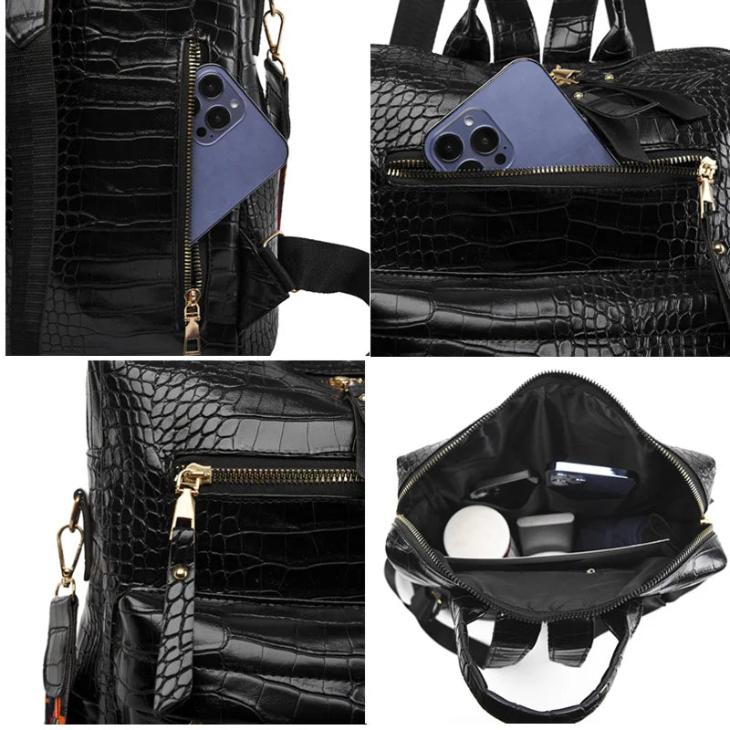 Stone Pattern Leather Women Backpack School Bags for Girls