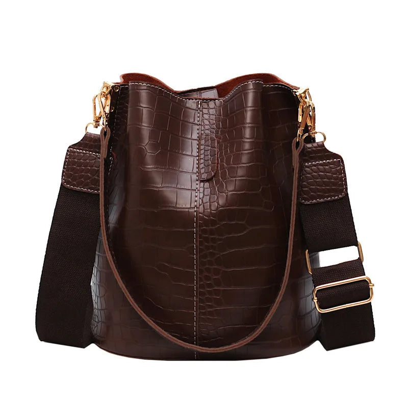 Crocodile Pattern PU Leather Shoulder Bag Bucket Large Capacity Cross-body Bag