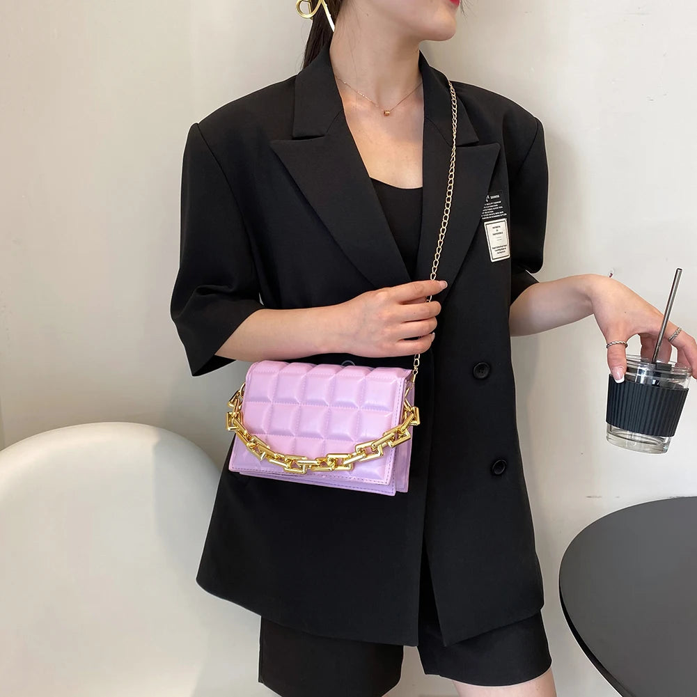 Women Bag Checker Pattern PU Chain Small Shoulder Crossbody Messenger