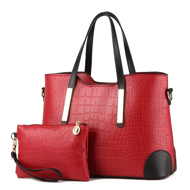 Vintage Crocodile Pattern Shoulder Handbag Purse Wallet Leather Handbags