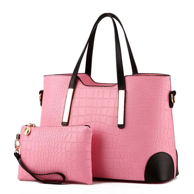 Vintage Crocodile Pattern Shoulder Handbag Purse Wallet Leather Handbags