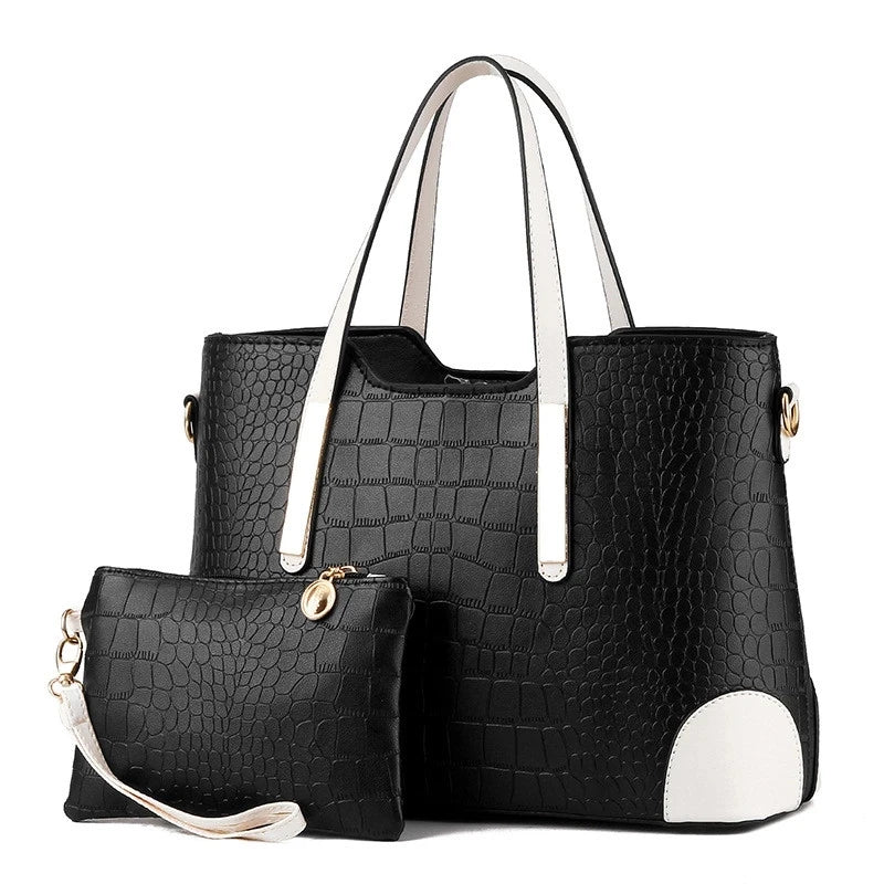 Vintage Crocodile Pattern Shoulder Handbag Purse Wallet Leather Handbags