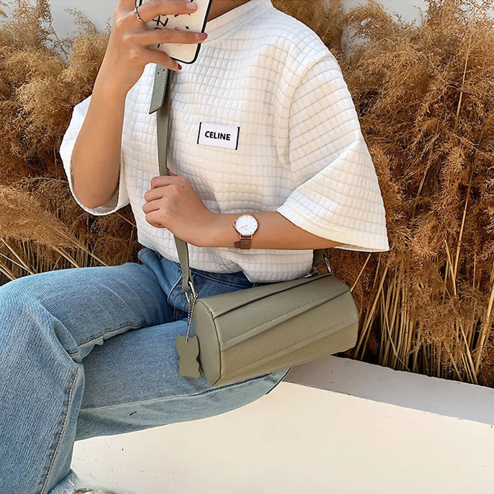 Cylindrical PU Leather Lady Messenger Bag Handbag