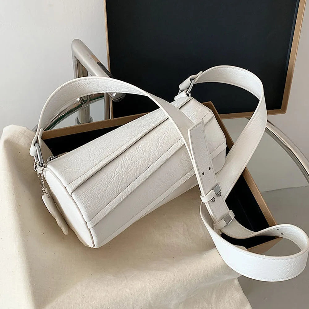 Cylindrical PU Leather Lady Messenger Bag Handbag