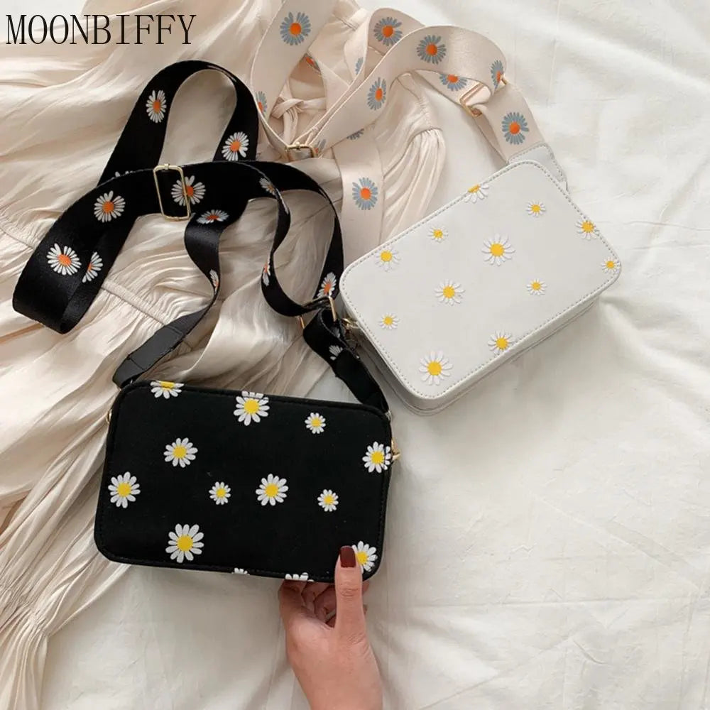 Daisy Pattern Shoulder Bag Handbag Small Square Tote Class