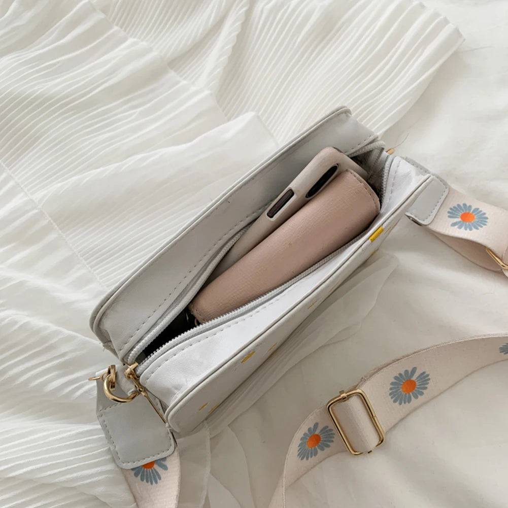 Daisy Pattern Shoulder Bag Handbag Small Square Tote Class