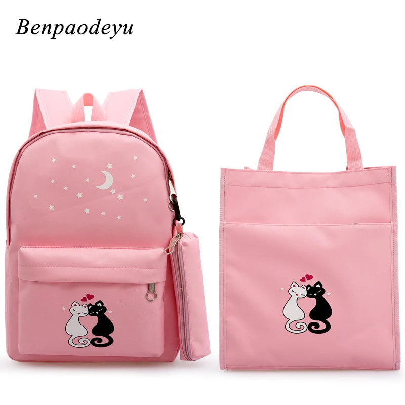 Cartoon Cat School Backpack for Girls