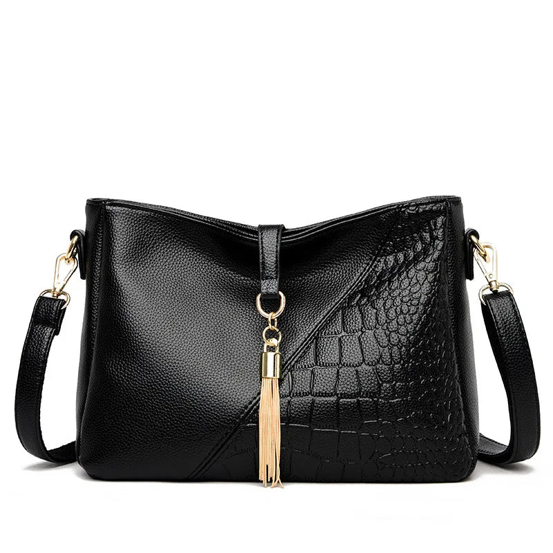 Tassel Leather Shoulder Bag for Women - Crossbody Messenger Tote Handbags