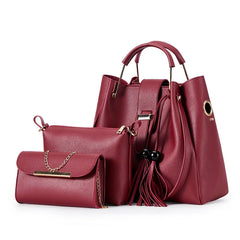 Women 3pcs Large Casual Leather Shoulder Bag Set