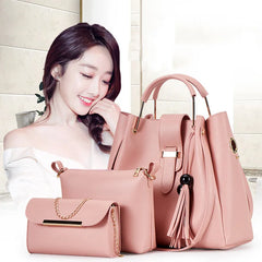 Women 3pcs Large Casual Leather Shoulder Bag Set
