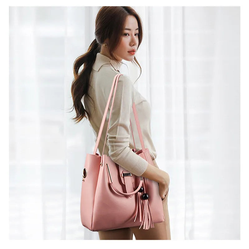 Women 3pcs Large Casual Leather Shoulder Bag Set