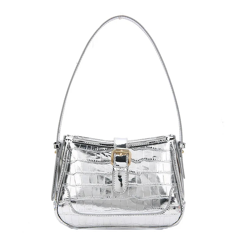 Women Bling Armpit Bags Glitter Stone Pattern Leather Handbags Crossbody Bag
