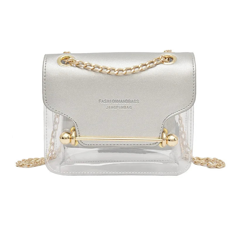 Women Small Square Shoulder Bag Clear Transparent PU Composite Messenger Bags