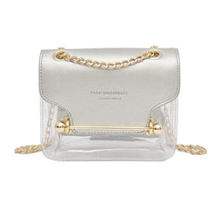 Women Small Square Shoulder Bag Clear Transparent PU Composite Messenger Bags