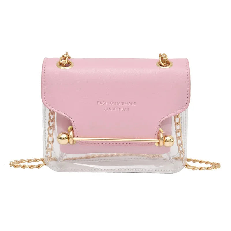 Women Small Square Shoulder Bag Clear Transparent PU Composite Messenger Bags