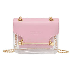 Women Small Square Shoulder Bag Clear Transparent PU Composite Messenger Bags