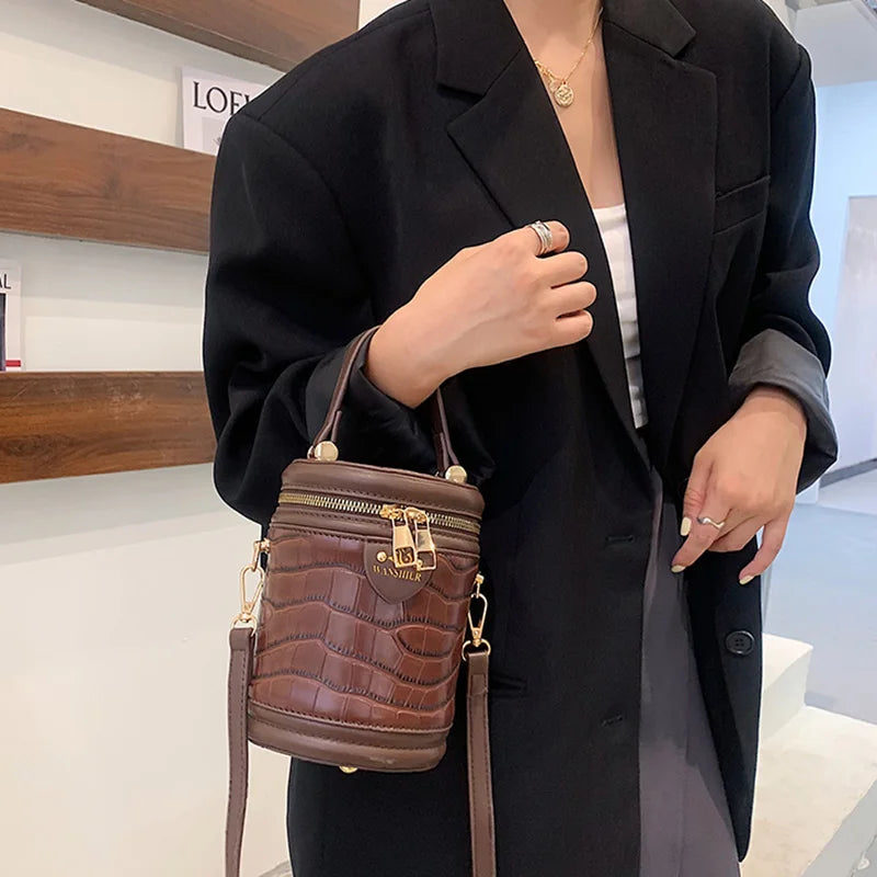 Green Brown Bucket Bag Messenger Purse Circular Shoulder Bags