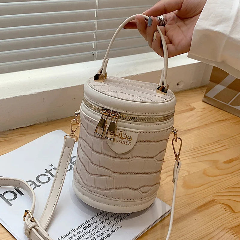 Green Brown Bucket Bag Messenger Purse Circular Shoulder Bags