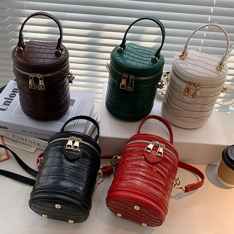 Green Brown Bucket Bag Messenger Purse Circular Shoulder Bags