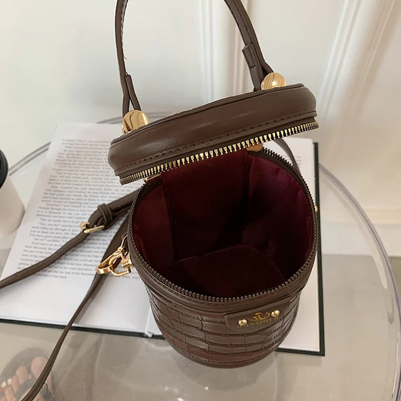 Green Brown Bucket Bag Messenger Purse Circular Shoulder Bags