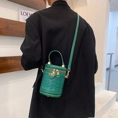 Green Brown Bucket Bag Messenger Purse Circular Shoulder Bags