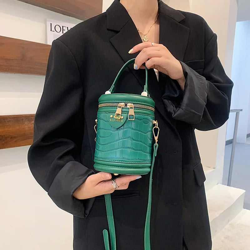 Green Brown Bucket Bag Messenger Purse Circular Shoulder Bags