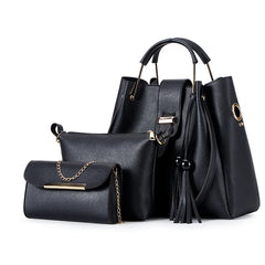 Women Bucket Handbag Large Capacity PU Leather Shoulder Bag Female 3 Pcs Set
