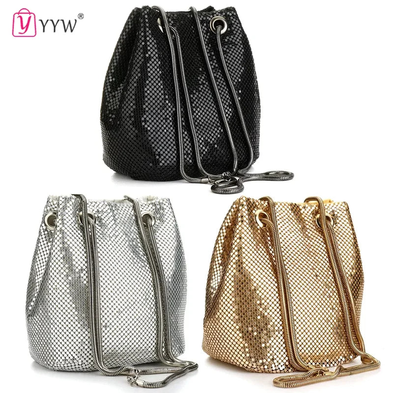 Sequin Crossbody Bucket Shoulder Bag Evening Party Purse