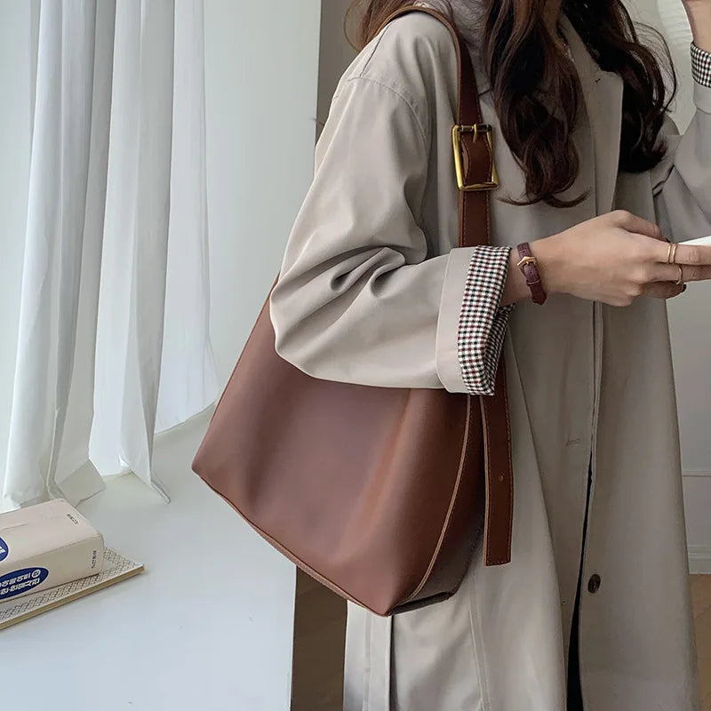 Women Bucket Shoulder Bags Pu Leather Large Capacity Composite Bag