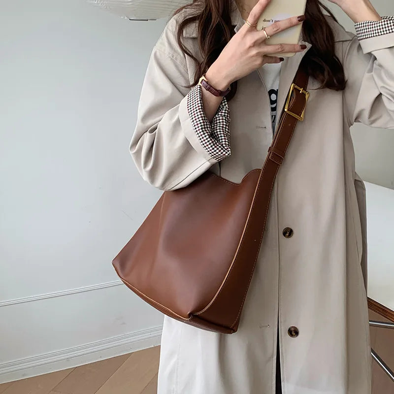 Women Bucket Shoulder Bags Pu Leather Large Capacity Composite Bag
