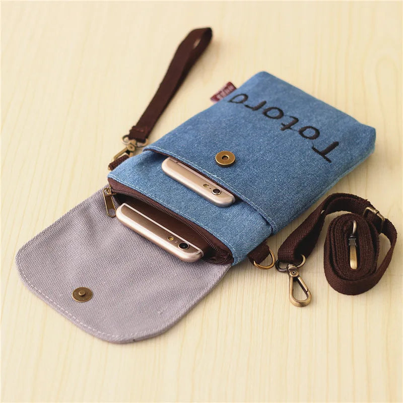 Canvas Messenger Bag Crossbody Embroidered Mini Shoulder Bag for Women