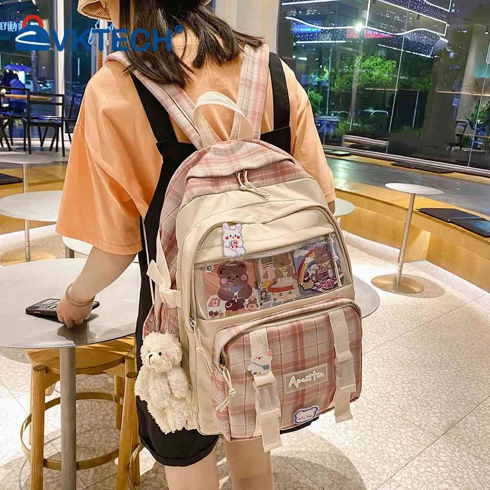 Women Canvas Transparent Backpack Schoolbag