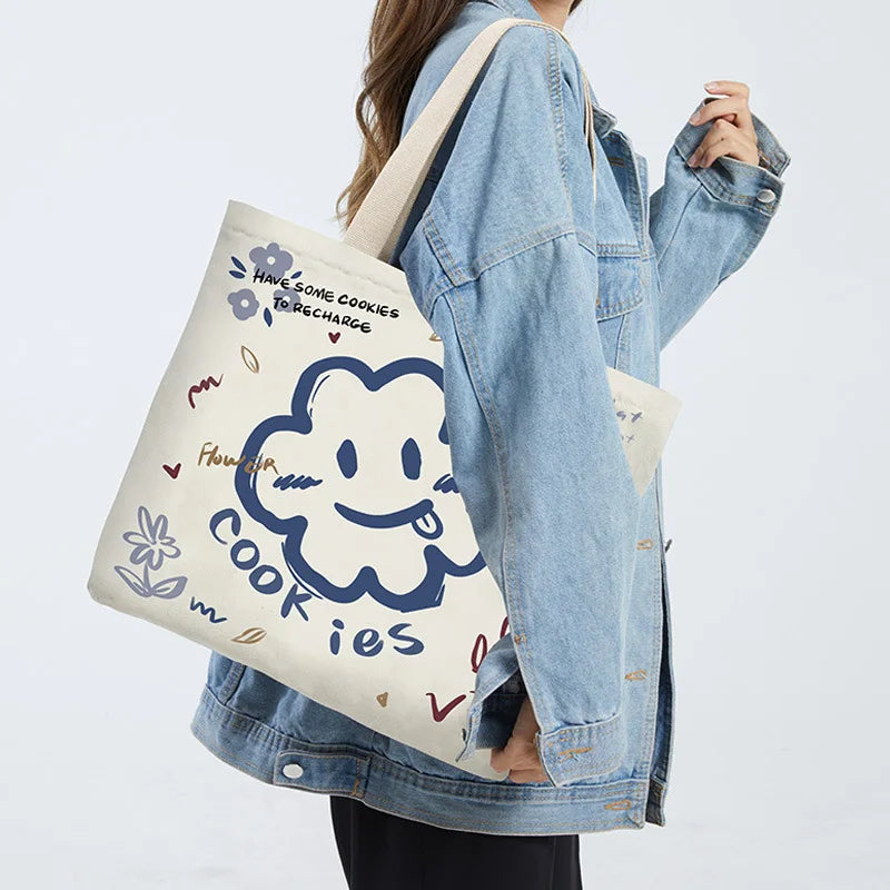Women Canvas Eco Reusable Shopping Bags Foldable Large Handbags