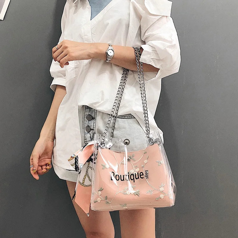 Women Flower Print Jelly Crossbody Shoulder Bag