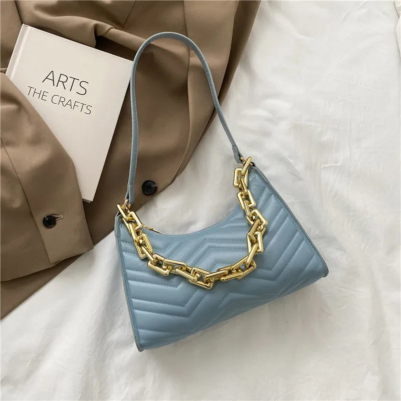 Women Casual Shoulder Bag Lady Metal Chain Handbag