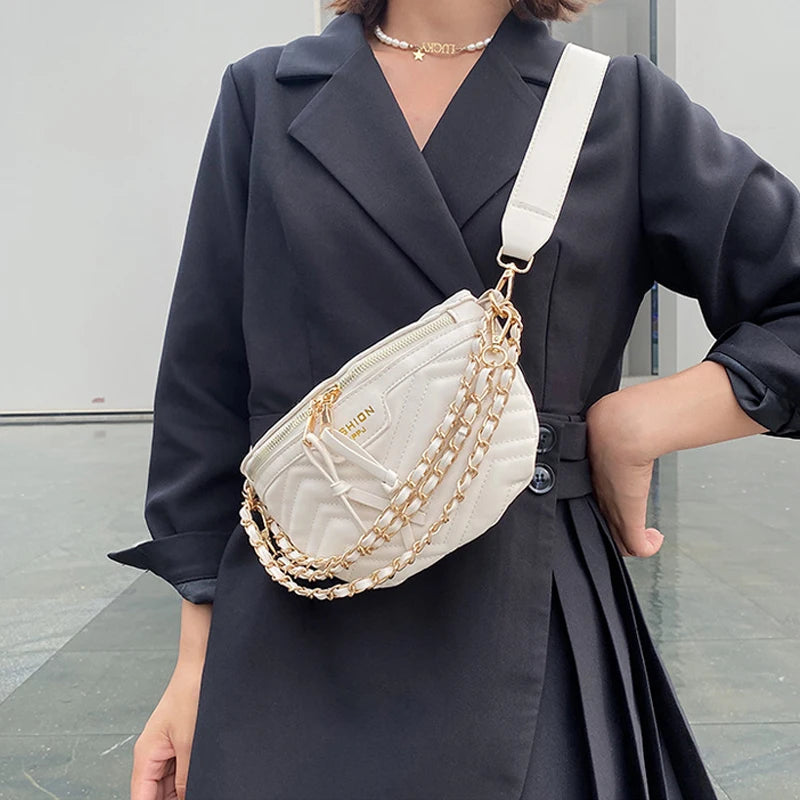 Women Chain Belt Bag Chest Bags Lady Crossbody Bag Waist Bag Mini Fanny Pack