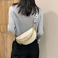 Women Chain Chest Bag Leather Stone Pattern Shoulder Bag