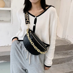 Women Chain Chest Bag Leather Stone Pattern Shoulder Bag