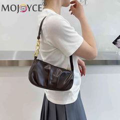 Women Chain Pleated Underarm Bag Mini Handbag Purse