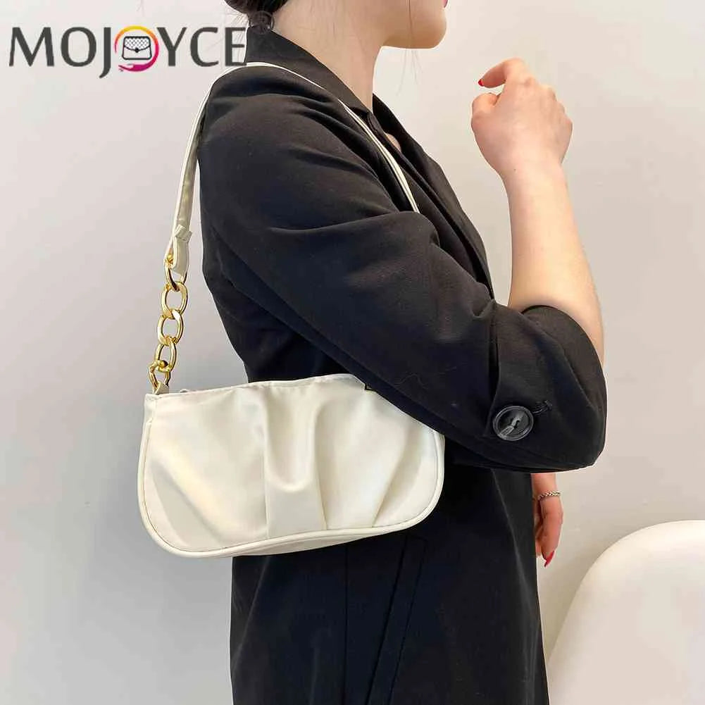 Women Chain Pleated Underarm Bag Mini Handbag Purse
