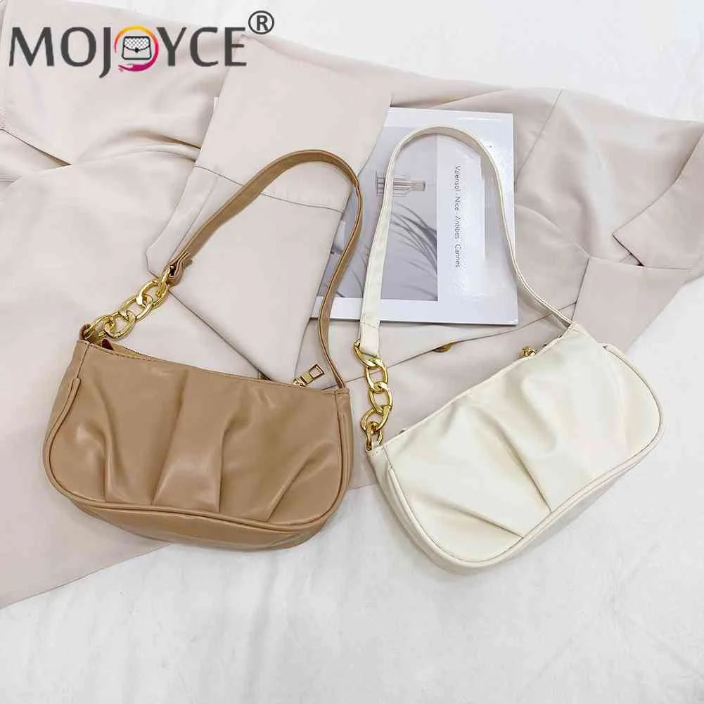 Women Chain Pleated Underarm Bag Mini Handbag Purse