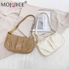 Women Chain Pleated Underarm Bag Mini Handbag Purse