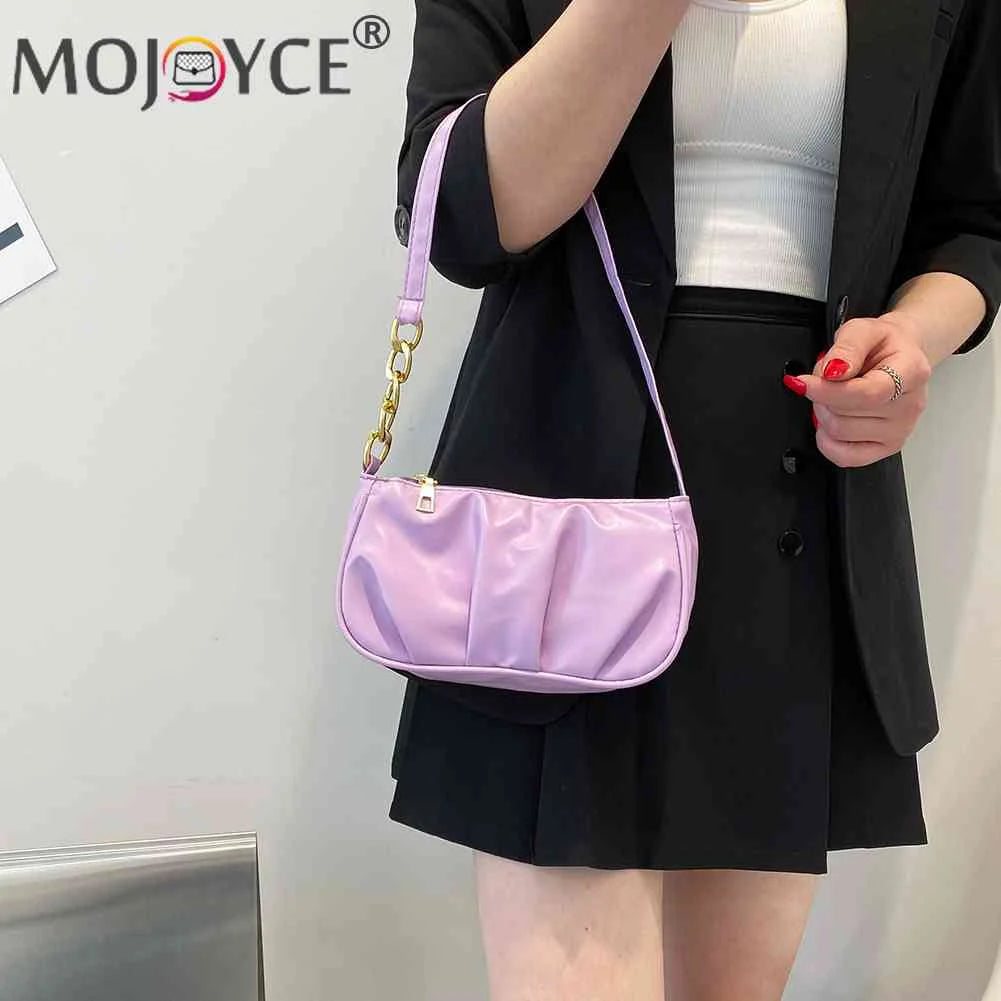 Women Chain Pleated Underarm Bag Mini Handbag Purse