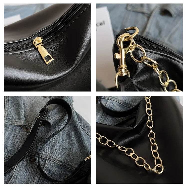 Women Chain Shoulder Bag PU Leather Crossbody Bags Solid Female Purse Bags