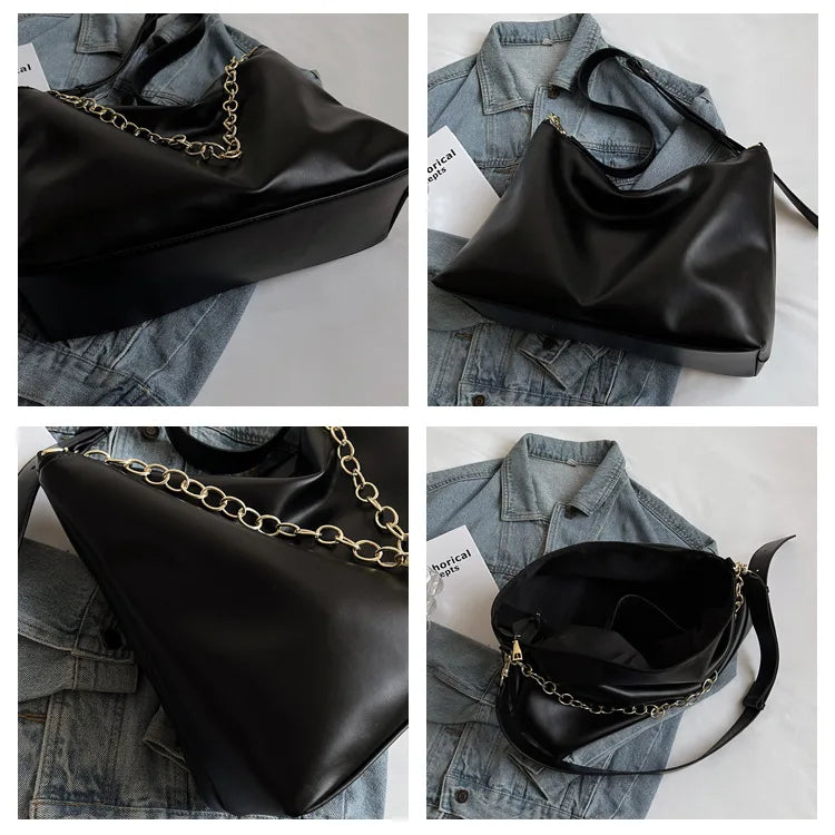Women Chain Shoulder Bag PU Leather Crossbody Bags Solid Female Purse Bags
